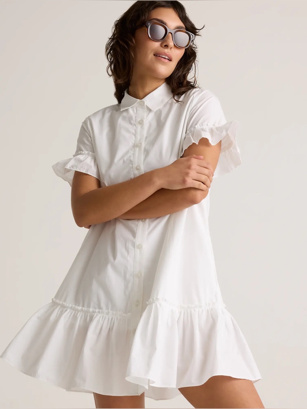 Quince 100% Organic Cotton Poplin Short Sleeve
Ruffle Shirt Dress